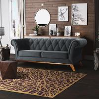 Sofá 260cm 4 Lugares Base Madeira Império C-317 Veludo Cinza - Domi - 2