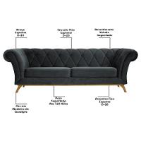 Sofá 260cm 4 Lugares Base Madeira Império C-317 Veludo Cinza - Domi - 3