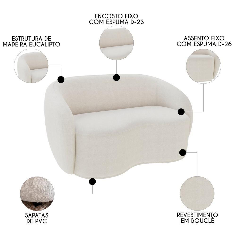 Sofá 2 Lugares Living 160cm E 1 Poltrona Giratória Garbin Z08 Boucle Bege - Mpozenato - 4