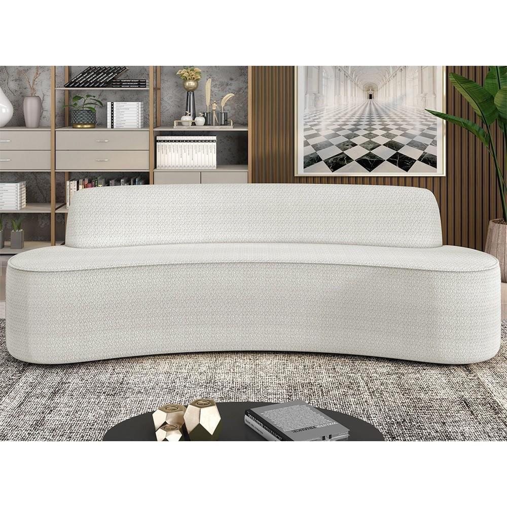 Sofá 5 Lugares Para Sala De Estar Living 300cm Koane D06 Bouclê Off White - Mpozenato - 2