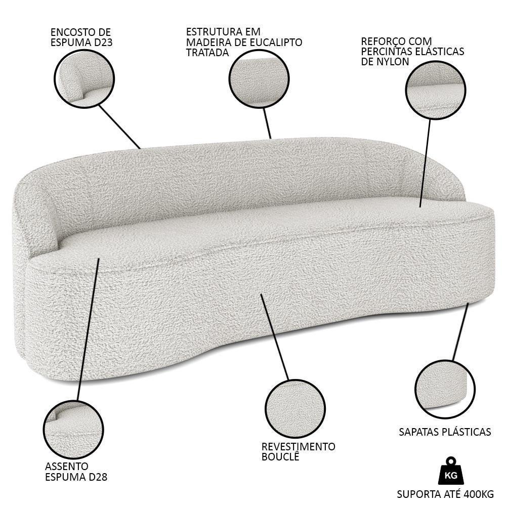 Sofá 4 Lugares Para Sala De Estar Living 260cm Theo D06 Bouclê Creme - Mpozenato - 4
