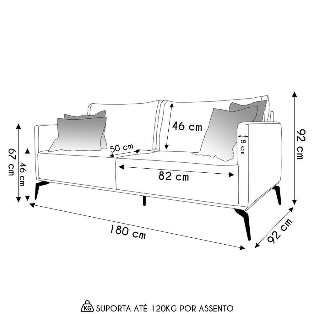 Sofá 2 Lugares 180cm Pés De Metal Vecchia S06 Linho Grigio - Mpozenato - 4