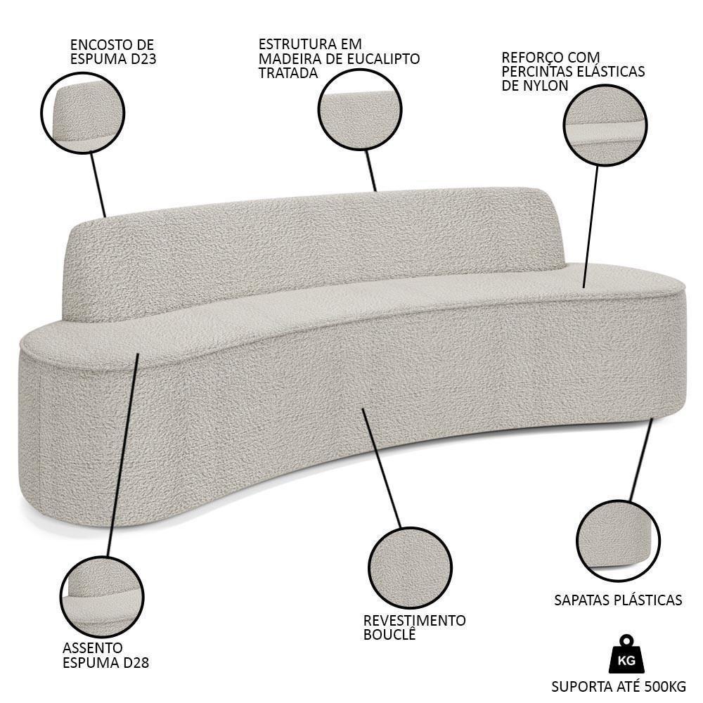 Sofá 5 Lugares Para Sala De Estar Living 300cm Koane D06 Bouclê Creme - Mpozenato - 3
