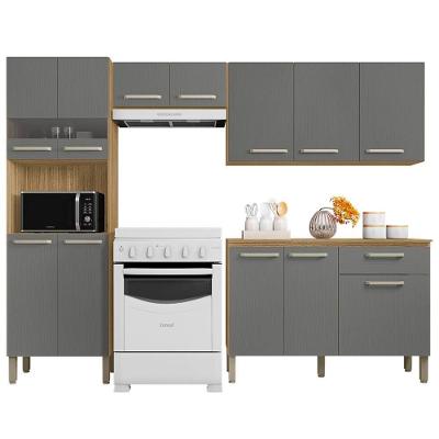 Cozinha Compacta com Balcão Louis Z06 12 Portas 1 Gaveta MDF 250.7cm Freijó Gris