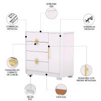 Cômoda Para Quarto 93cm Com 1 Porta Nara Flex Branco V02 - Mpozenato - 3