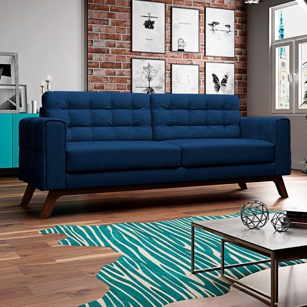 Sofá 260 Cm 4 Lugares Sandero C-304 Veludo Azul Marinho - Domi - 2