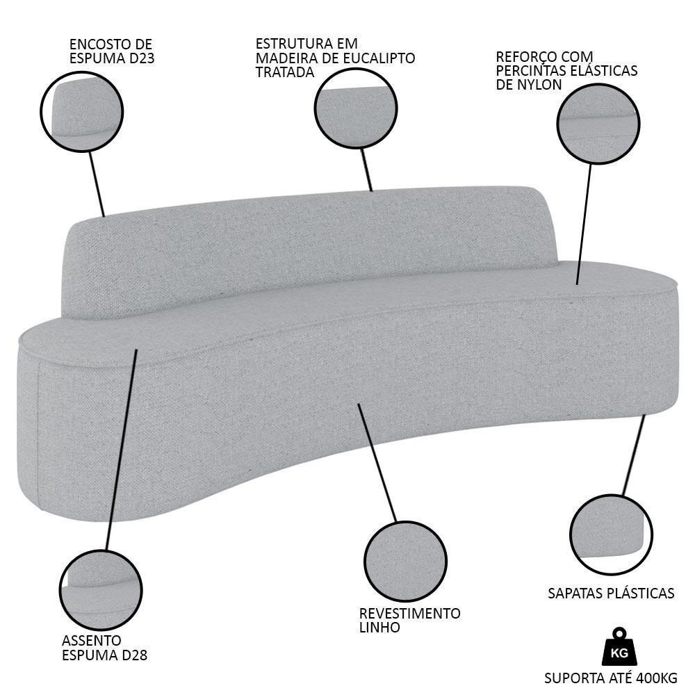 Sofá 4 Lugares Para Sala De Estar Living 230cm Koane D06 Linho Cinza Claro - Mpozenato - 3