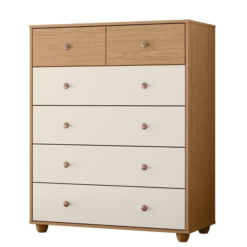 Cômoda Para Quarto 6 Gavetas 90cm Vittoria Off-freijó - Albatroz - 1