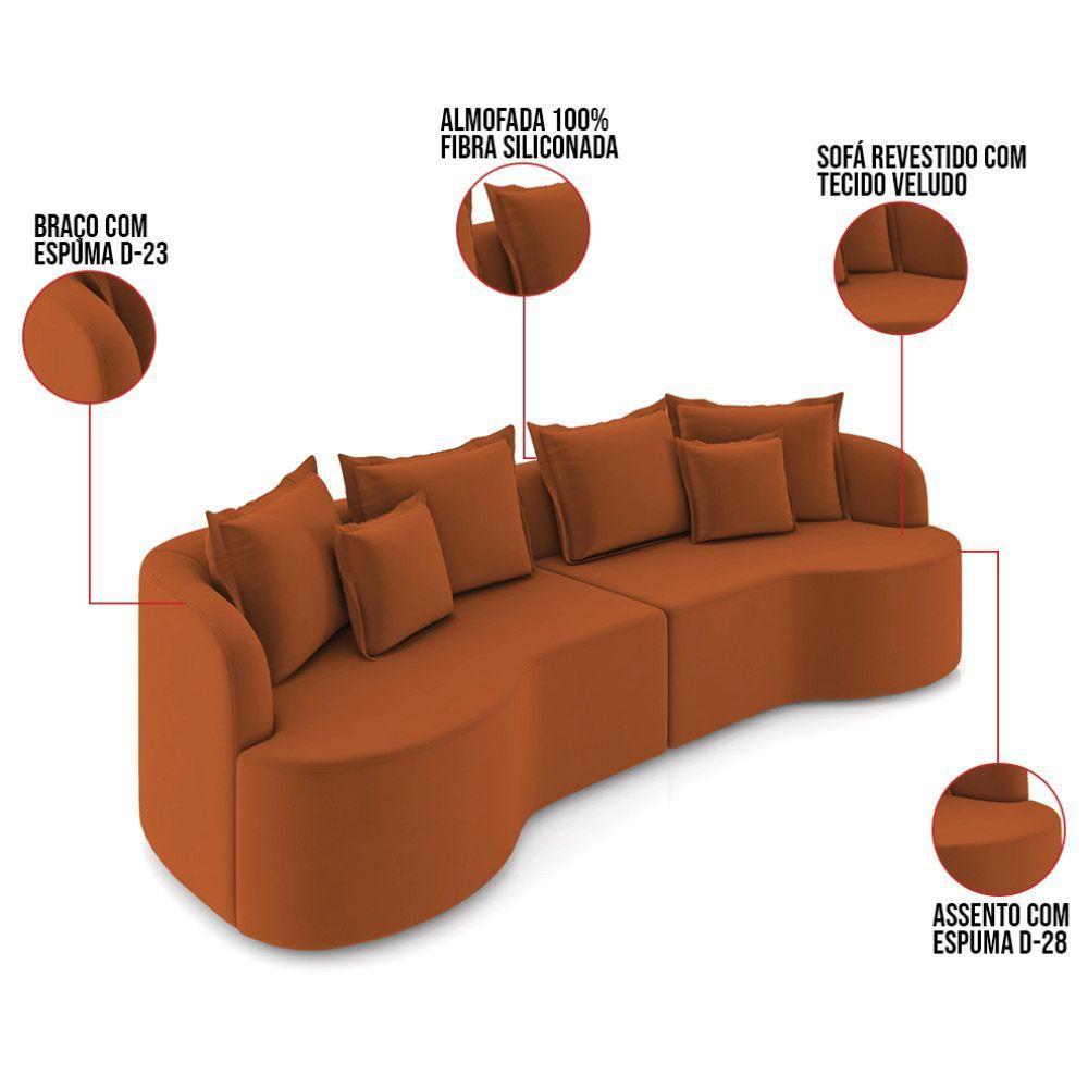 Sofá 4 Lugares Orgânico Living 250cm Mersa Veludo K01 D'rossi Terra - 3