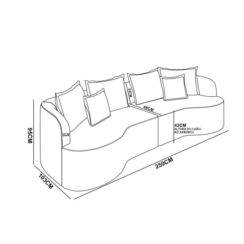 Sofá 4 Lugares Orgânico Living 250cm Mersa Veludo K01 D'rossi Terra - 4