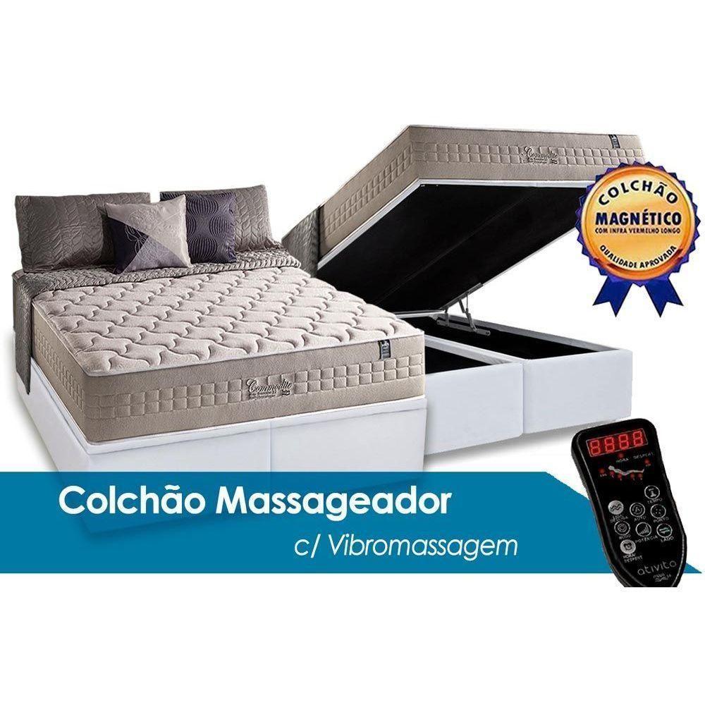 Cama Box Baú Queen: Colchão Molas Anjos MasterPocket Magnético Infravermelho Commodite + Base CRC Courano Branco(158x198) - 1