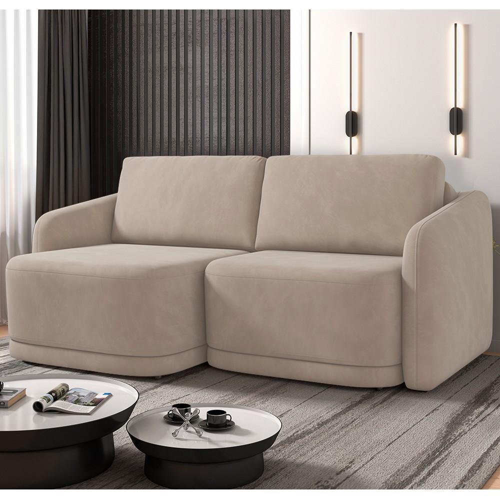 Sofá Cama Casal Para Sala 236cm Polska Z08 Veludo Bege - Mpozenato - 2