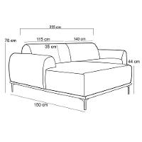 Sofá 255cm 4 Lugares Com Chaise Esquerdo Pés Gold Molino B-159 Corano Preto - Domi
