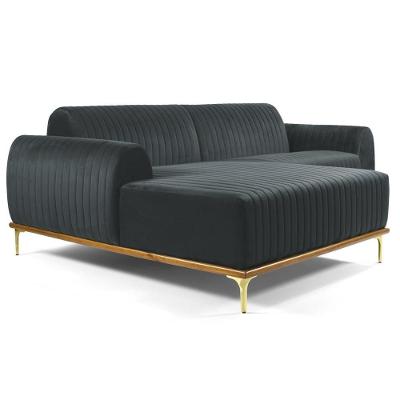 Sofá 320cm 5 Lugares Com Chaise Esquerdo Pés Gold Molino C-317 Veludo Cinza - Domi