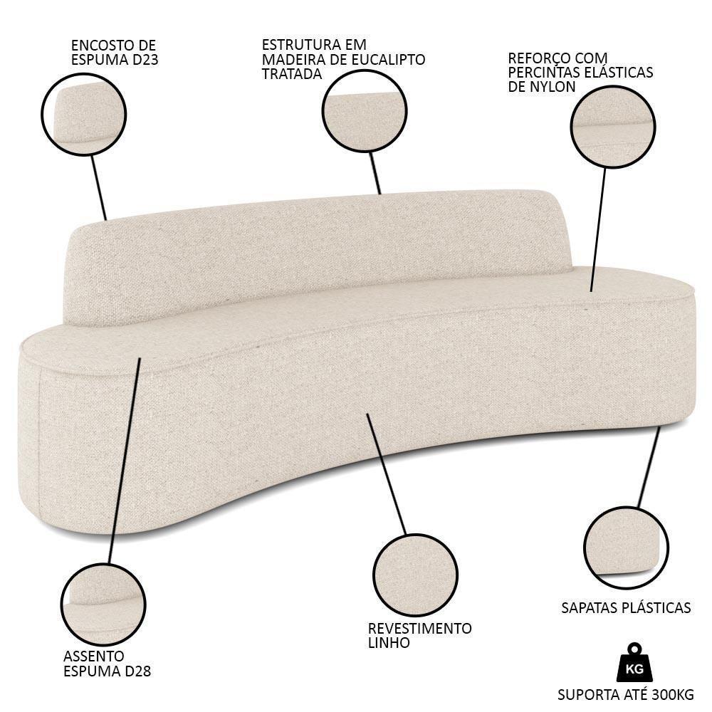 Sofá 3 Lugares Para Sala De Estar Living 180cm Koane D06 Linho Pérola - Mpozenato - 3