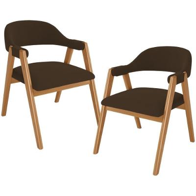 Kit 02 Cadeiras De Jantar E Estar Living Estofada Nadja L02 Suede Marrom - Lyam Decor