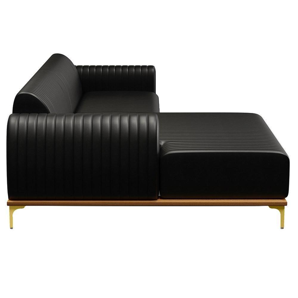 Sofá 245cm 4 Lugares Com Chaise Esquerdo Pés Gold Molino B-159 Corano Preto - Domi - 6