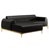 Sofá 245cm 4 Lugares Com Chaise Esquerdo Pés Gold Molino B-159 Corano Preto - Domi - 1
