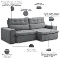 Sofá Retrátil Reclinável Para Sala 3 Lugares 200cm Neruda F04 Veludo Cinza Escuro - Lyam Decor - 3
