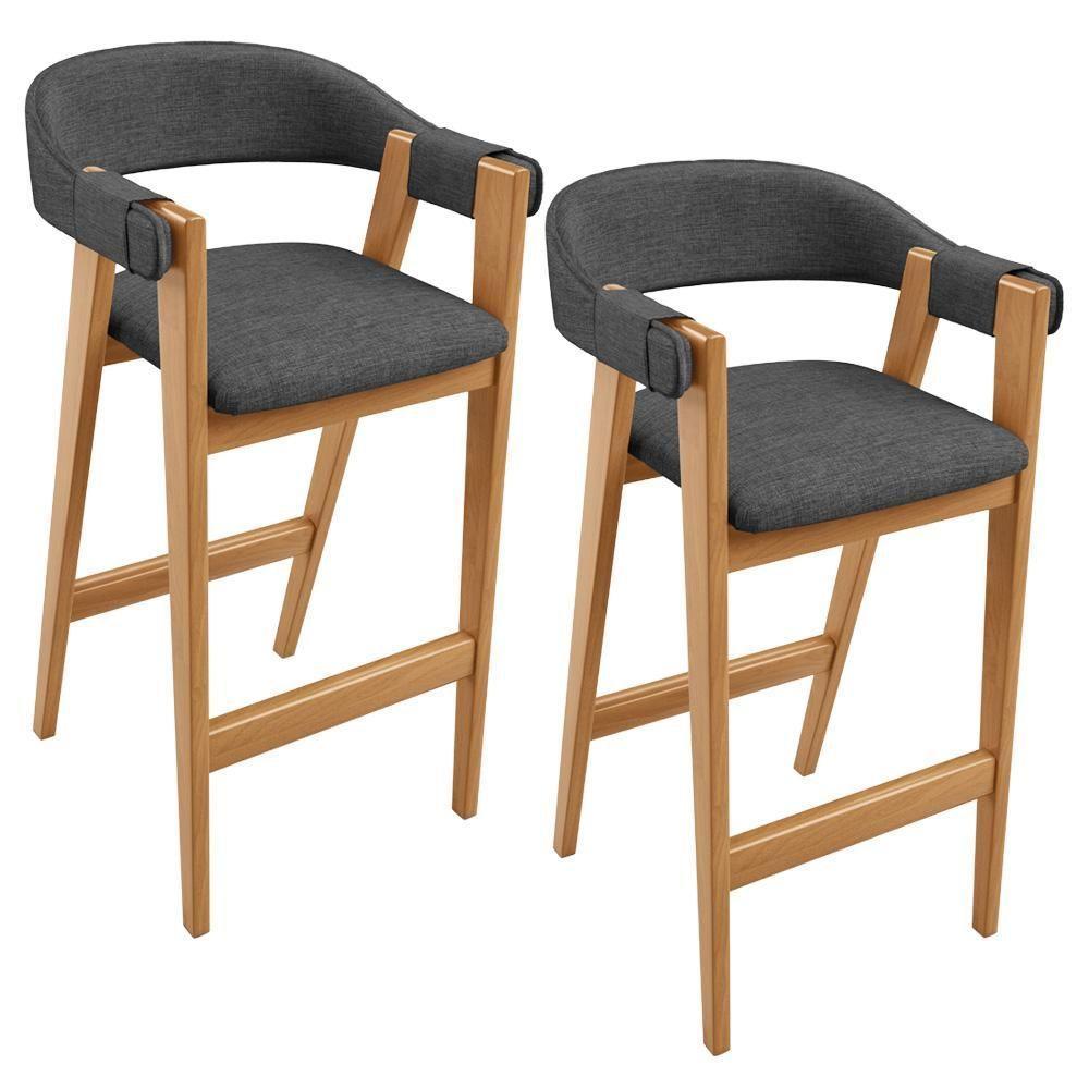 Kit 02 Banquetas Alta Bar Cozinha Sala De Jantar Bar Nadja L02 Linho Cinza Escuro - Lyam Decor - 1