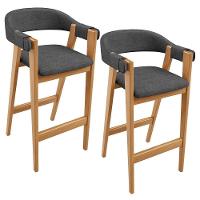 Kit 02 Banquetas Alta Bar Cozinha Sala De Jantar Bar Nadja L02 Linho Cinza Escuro - Lyam Decor - 1