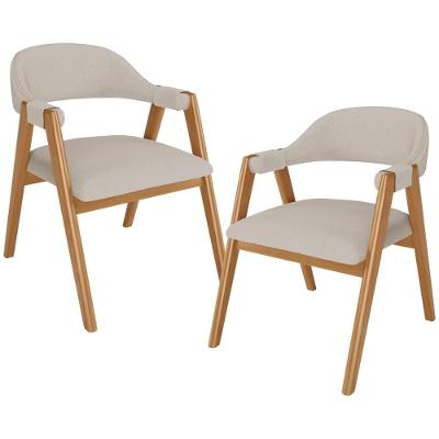 Kit 02 Cadeiras De Jantar E Estar Living Estofada Nadja L02 Linho Bege - Lyam Decor
