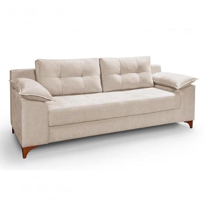 Sofá Ibiza 3 Lugares 2,22m Casal Luxo Aveludado Premium Creme 203