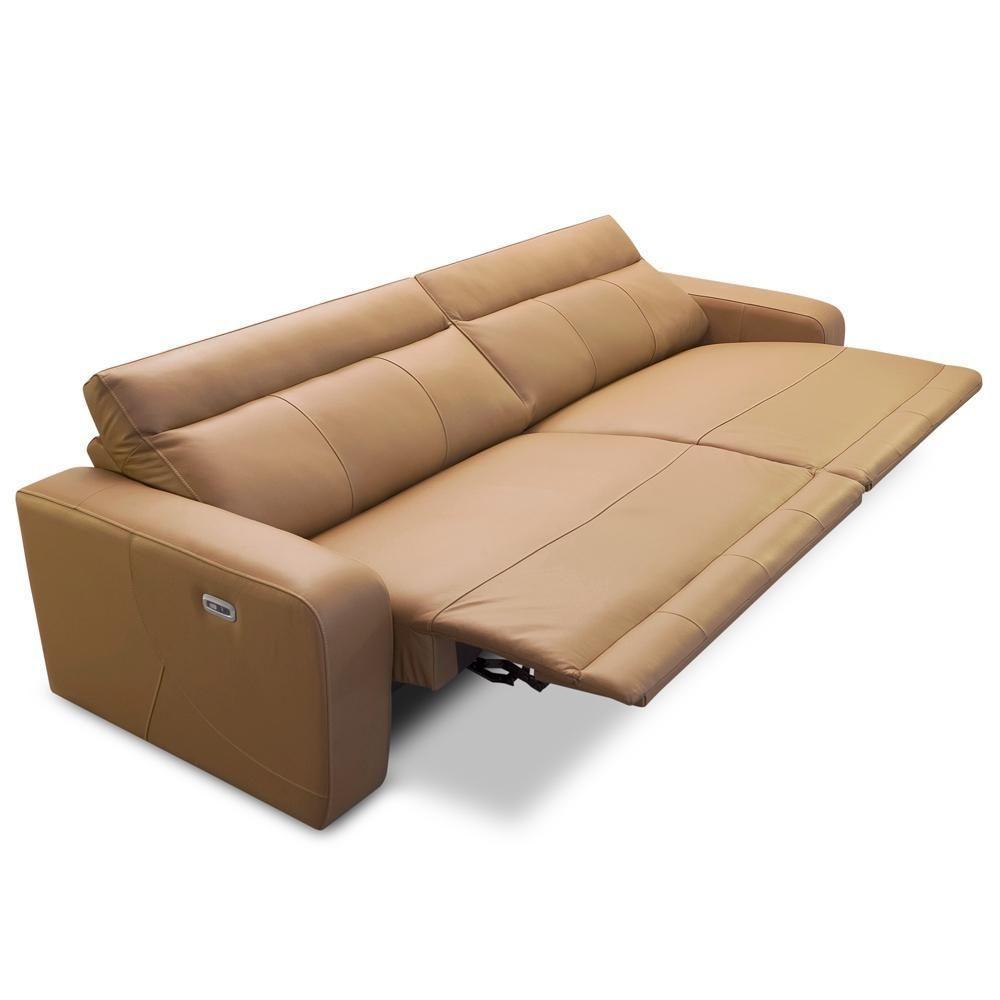 Sofá 3 Lugares Retrátil Reclinável Elétrico 224cm Mazi L06 Couro Caramelo - Lyam Decor - 5