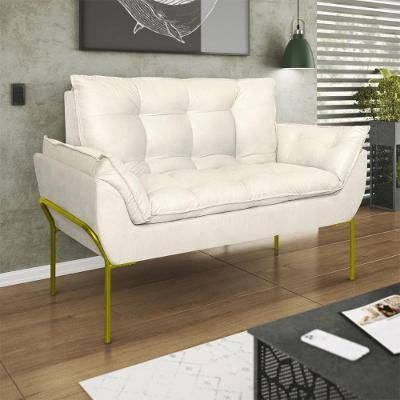 Poltrona Sofá Luxo Base Metal Dourado Recepção Escritório Bege