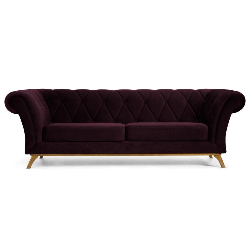 Sofá 210cm 3 Lugares Base Madeira Império C-292 Veludo Uva - Domi - 1