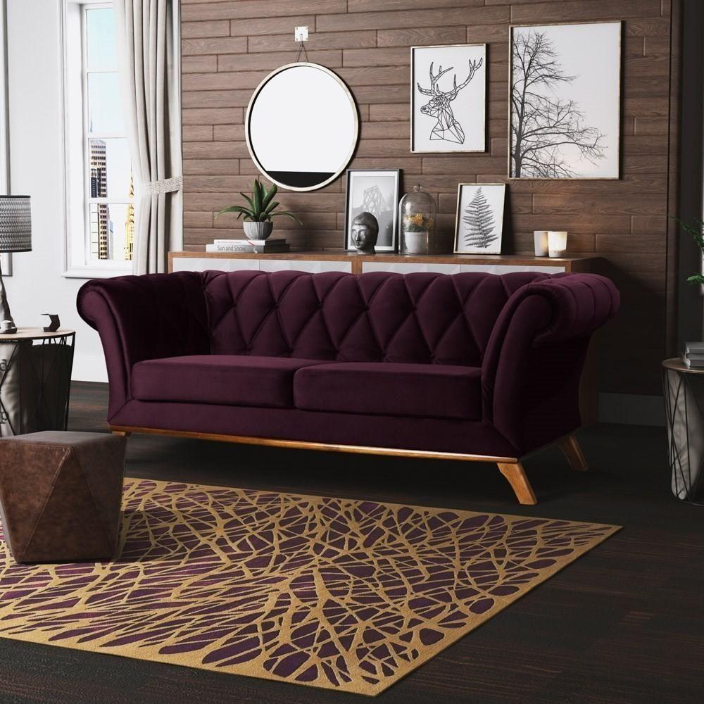 Sofá 210cm 3 Lugares Base Madeira Império C-292 Veludo Uva - Domi - 2