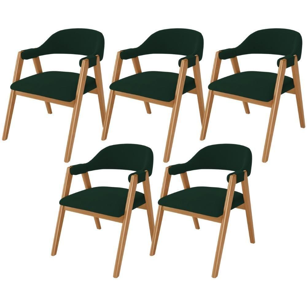 Kit 05 Cadeiras De Jantar E Estar Living Estofada Nadja L02 Suede Verde Musgo - Lyam Decor - 1