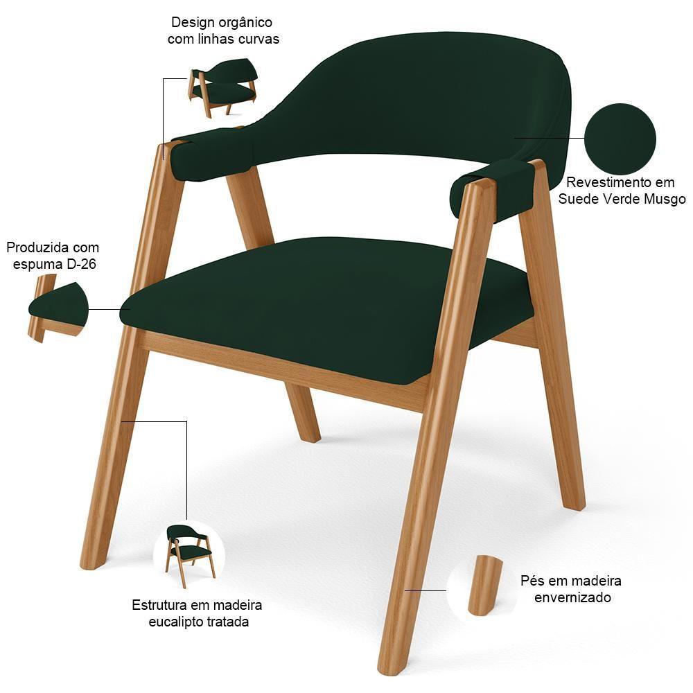 Kit 05 Cadeiras De Jantar E Estar Living Estofada Nadja L02 Suede Verde Musgo - Lyam Decor - 4