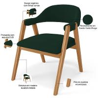 Kit 05 Cadeiras De Jantar E Estar Living Estofada Nadja L02 Suede Verde Musgo - Lyam Decor