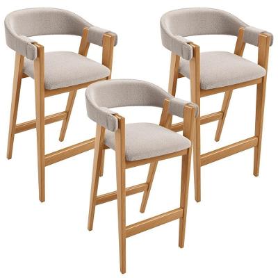 Kit 3 Banquetas Altas Nadja L02 Assento Poliéster Estrutura Madeira com Encosto Creme
