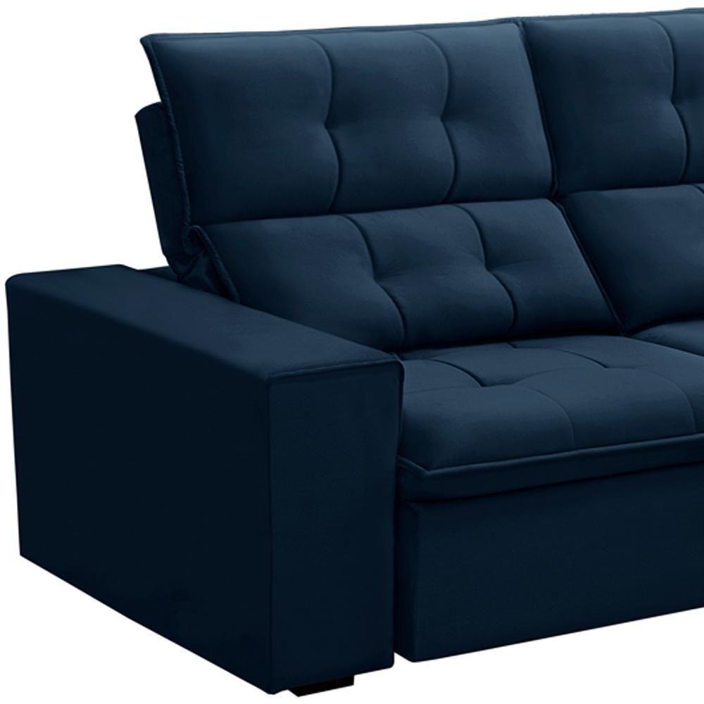 Sofá Retrátil Reclinável Para Sala 3 Lugares 210cm Vincent F04 Veludo Azul - Lyam Decor - 6