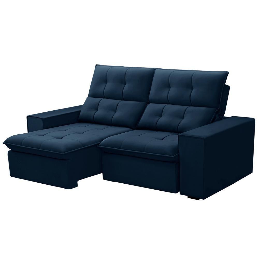 Sofá Retrátil Reclinável Para Sala 3 Lugares 210cm Vincent F04 Veludo Azul - Lyam Decor - 7