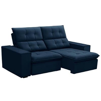 Sofá Retrátil Reclinável Para Sala 3 Lugares 210cm Vincent F04 Veludo Azul - Lyam Decor