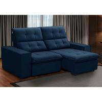 Sofá Retrátil Reclinável Para Sala 3 Lugares 210cm Vincent F04 Veludo Azul - Lyam Decor - 2