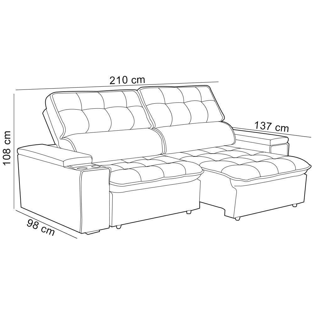Sofá Retrátil Reclinável Para Sala 3 Lugares 210cm Nour F04 Veludo Cinza Escuro - Lyam Decor - 4