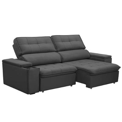 Sofá Retrátil Reclinável Para Sala 3 Lugares 210cm Nour F04 Veludo Cinza Escuro - Lyam Decor