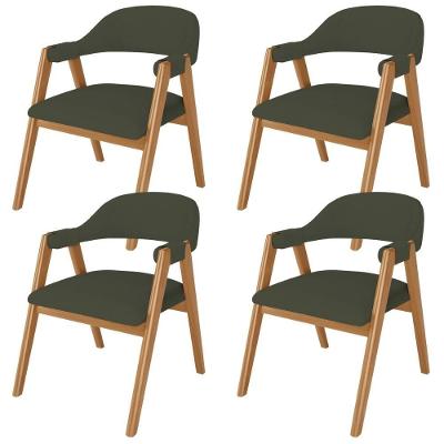 Kit 04 Cadeiras De Jantar E Estar Living Estofada Nadja L02 Linho Verde Musgo - Lyam Decor