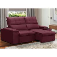 Sofá Retrátil Reclinável Para Sala 3 Lugares 210cm Niels F04 Veludo Vermelho - Lyam Decor - 2