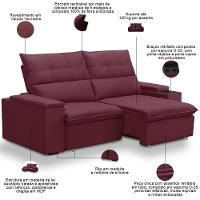 Sofá Retrátil Reclinável Para Sala 3 Lugares 210cm Niels F04 Veludo Vermelho - Lyam Decor