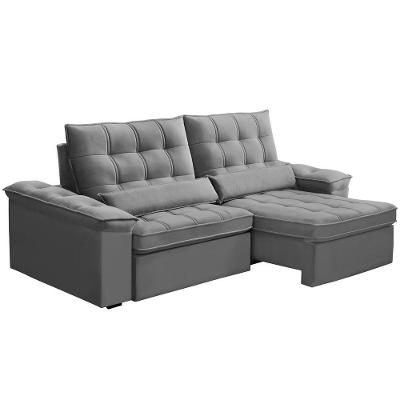 Sofá Retrátil Reclinável Para Sala 3 Lugares 210cm Maresi F04 Veludo Cinza Claro - Lyam Decor