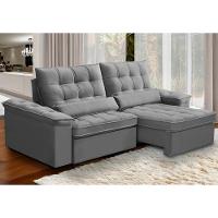 Sofá Retrátil Reclinável Para Sala 3 Lugares 210cm Maresi F04 Veludo Cinza Claro - Lyam Decor - 2