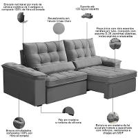 Sofá Retrátil Reclinável Para Sala 3 Lugares 210cm Maresi F04 Veludo Cinza Claro - Lyam Decor - 3