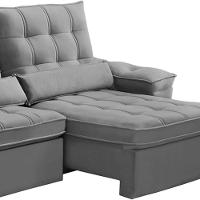 Sofá Retrátil Reclinável Para Sala 3 Lugares 210cm Maresi F04 Veludo Cinza Claro - Lyam Decor - 6