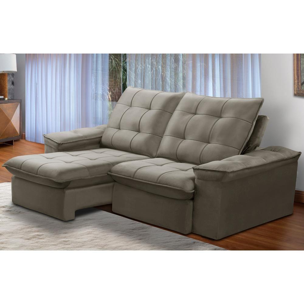 Sofá Retrátil Reclinável Para Sala 3 Lugares 210cm Nijma F04 Veludo Marrom Claro - Lyam Decor - 2