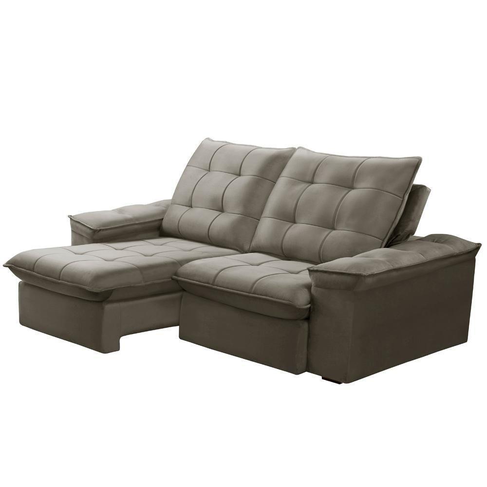 Sofá Retrátil Reclinável Para Sala 3 Lugares 210cm Nijma F04 Veludo Marrom Claro - Lyam Decor - 5